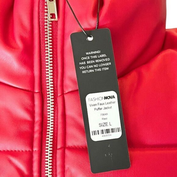 FASHION NOVA NWT Vixen faux leather puffer jacket in Red Size L - Picture 7 of 7